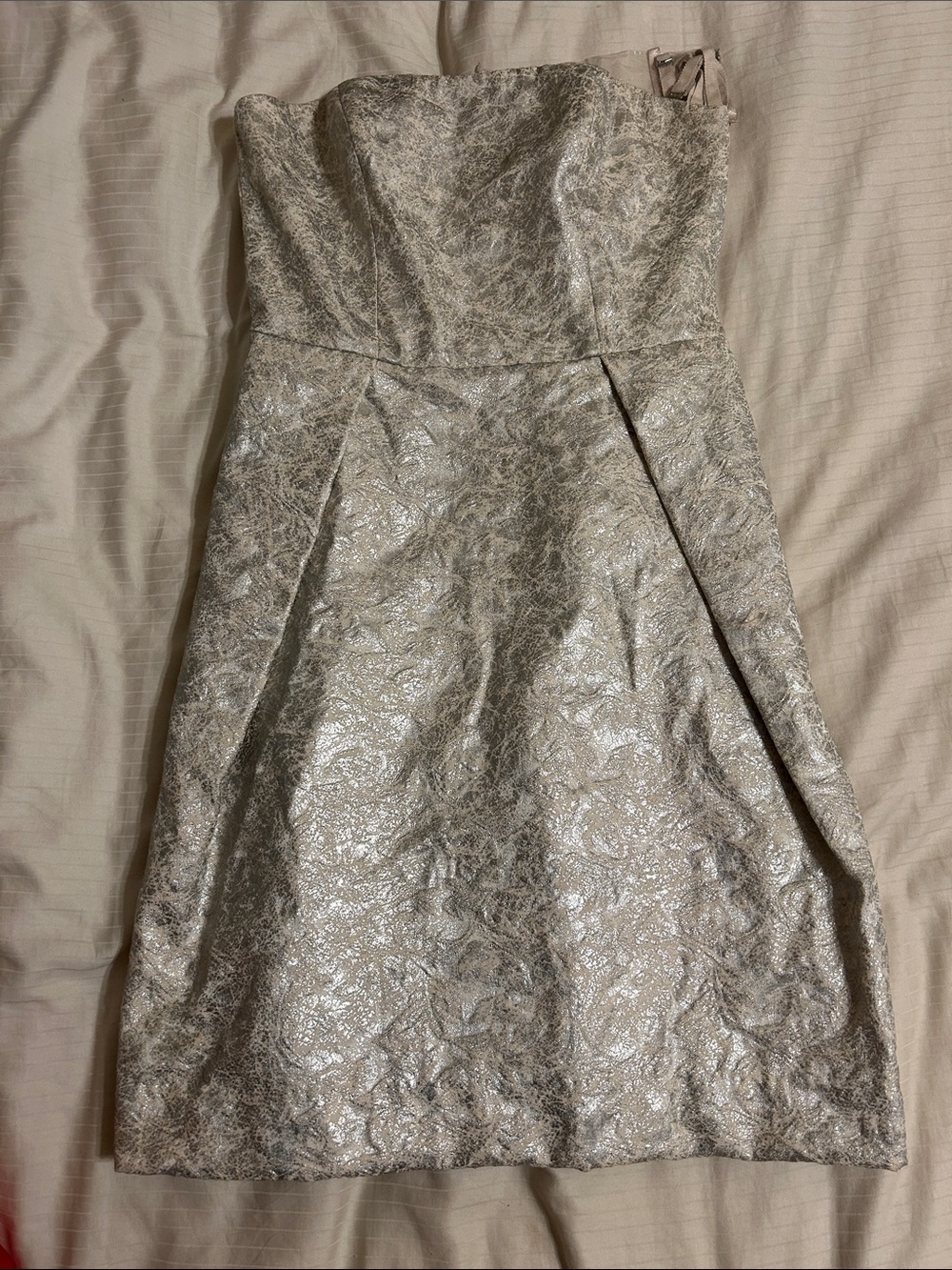 Lord & Taylor Metallic Strapless Silver Cocktail Dress